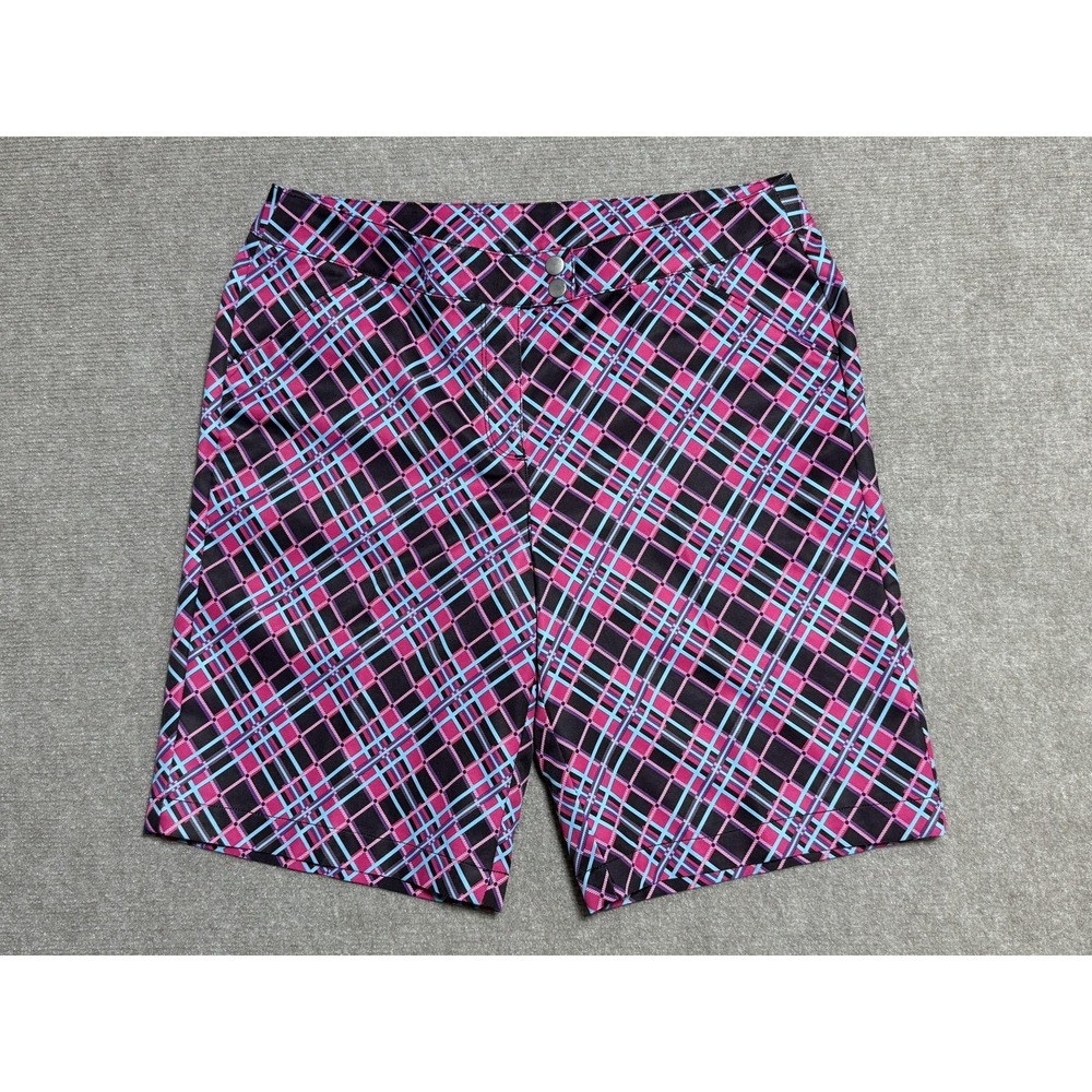 PGA Tour Shorts Womens Size‎ 10 Pink Black Blue Plaid Golf Performance Sorona